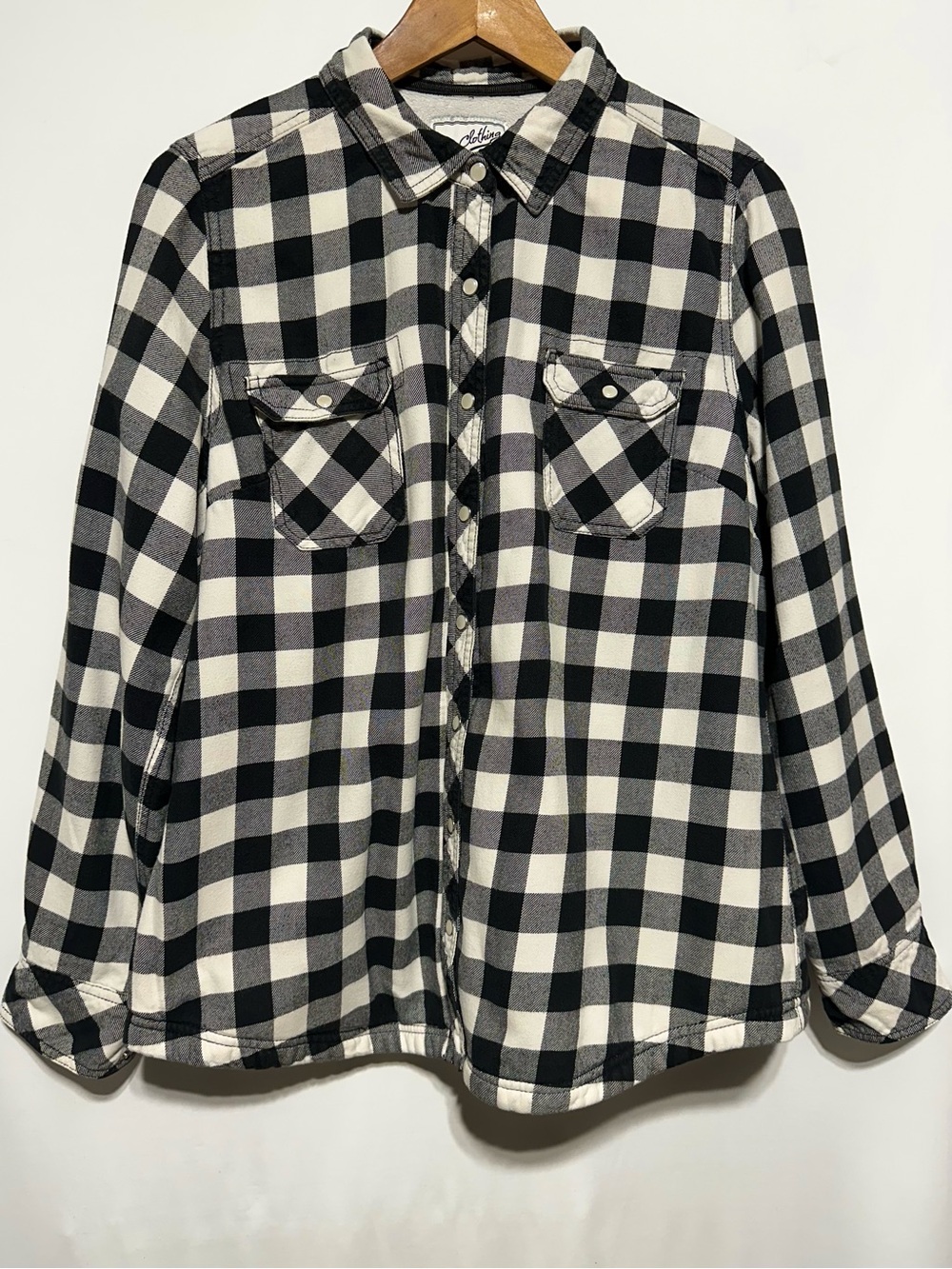 BC Clothing Buffalo Plaid Fleece Lined Flannel Shirt Jacket Black White L